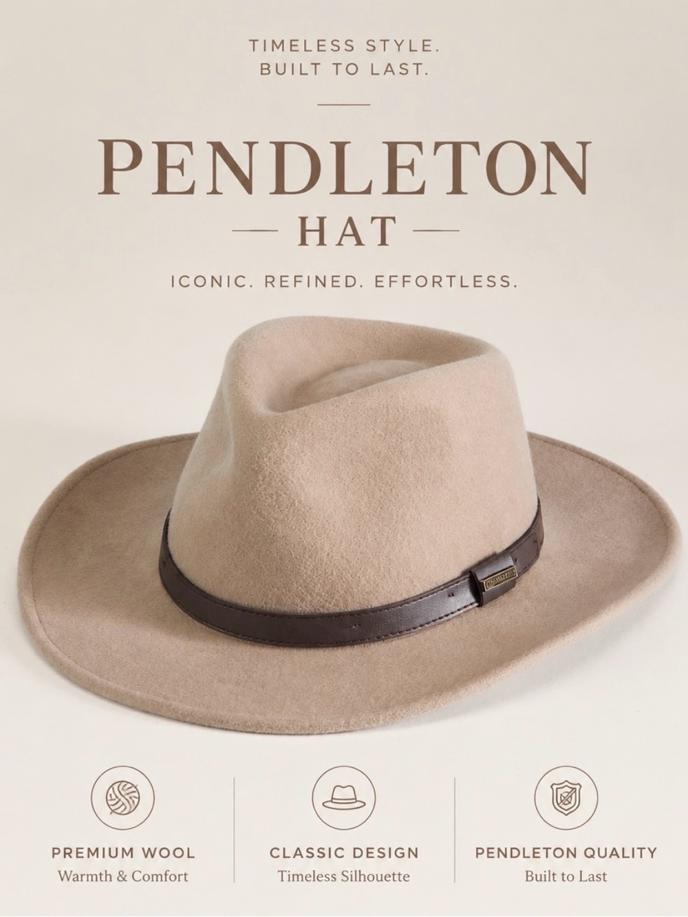 Pendleton Beige Wool Fedora with Brown Band